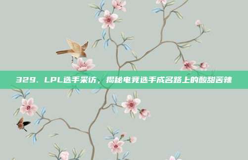 329. LPL选手采访，揭秘电竞选手成名路上的酸甜苦辣